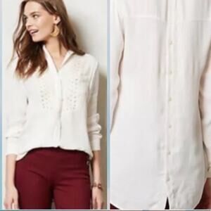 Anthropologie Leifdottir Cream Embroidered Tunic